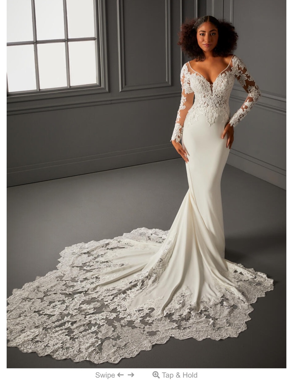 Christina Wu Ivory Lace Long-Sleeve Mermaid Gown with Cathedral Train